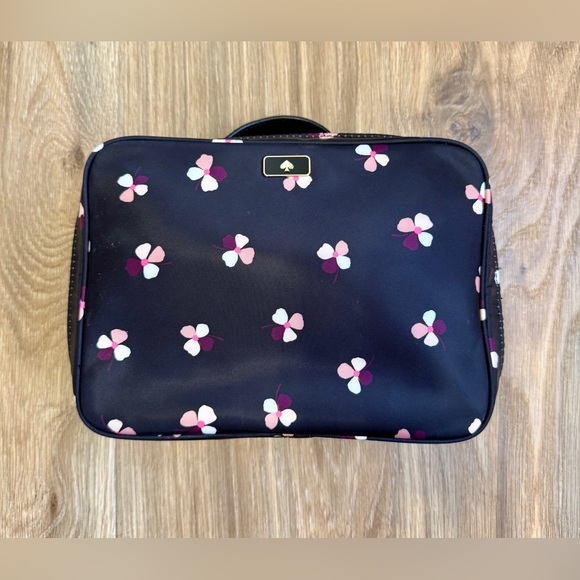 Kate Spade New York Down Dusk Buds Ditsy Nylon Travel Cosmetic Case Navy Pink - Picture 3 of 7